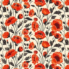 Stunning Red Poppy Flower Floral Pattern on Textured Background