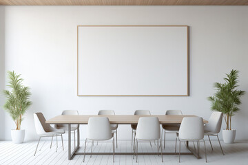 A professional meeting space featuring sleek and minimalistic design elements. The blank white...
