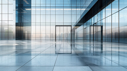 Sleek Lines and Glass Elegance: Modern Office Building Facade - obrazy, fototapety, plakaty