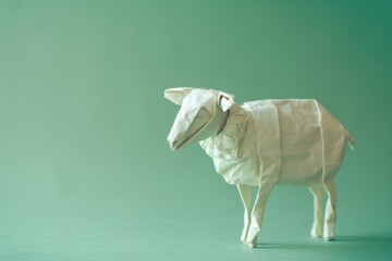 origami Sheep on pastel green background