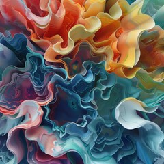 A vibrant and colorful abstract composition with fluid shapes, intricate patterns, and a futuristic aesthetic, perfect for backgrounds or digital art