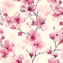 Vibrant Pink Cherry Blossom Flowers on Branches in Springtime Nature Background