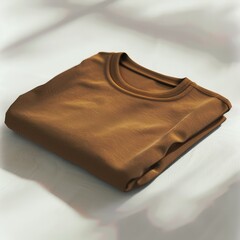 Folded brown t-shirt on dark wooden background