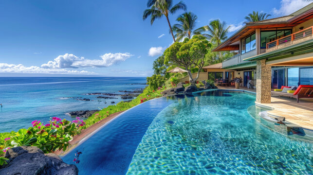 A pool with a stunning mesmerizing ocean view