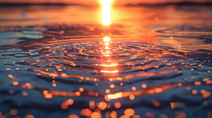 Tranquil Water Ripples at Sunset - obrazy, fototapety, plakaty