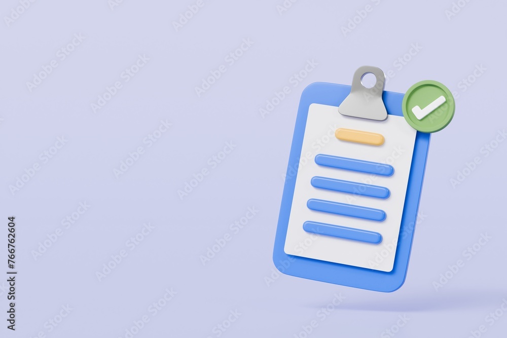 Aufkleber 3d blue clipboard with blank paper notes and check marks icon symbol. confirmed or approved document