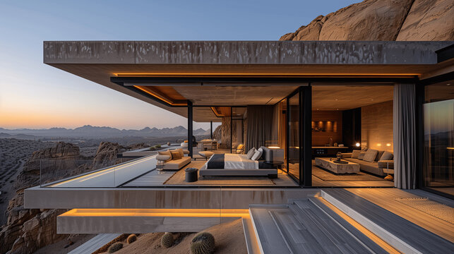 Modern Luxury Cliffside Villa at Sunset
