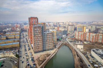 Yekaterinburg aerial panoramic view at spring in cloudy day. Ekaterinburg is the fourth largest...