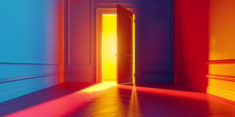 3d render of yellow door open ,