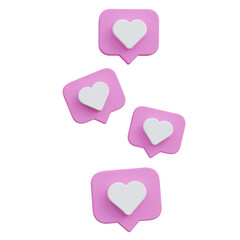 Social media reaction, love reactions 3d