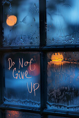 Do not give up text on a fogged window
