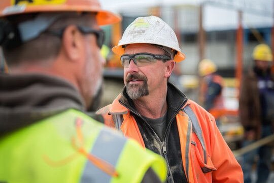 A construction supervisor overseeing a team of workers at a construction site, ensuring efficiency and adherence to project timelines, Generative AI