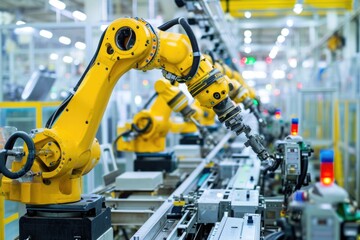 Factory with robots working on line