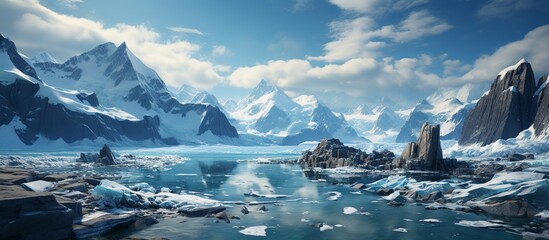 Beautiful winter landscape with icebergs in the ocean
