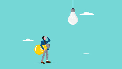 looking for new business strategy to change management or transition to better innovative company, business transformation, businessman looking for ways to replace old light bulb ideas with new ones