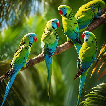 Colorful parrots perched on a branch