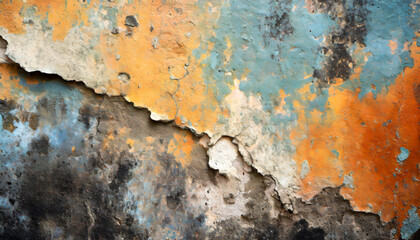 Paint peeling from a dirty old concrete wall, textured background