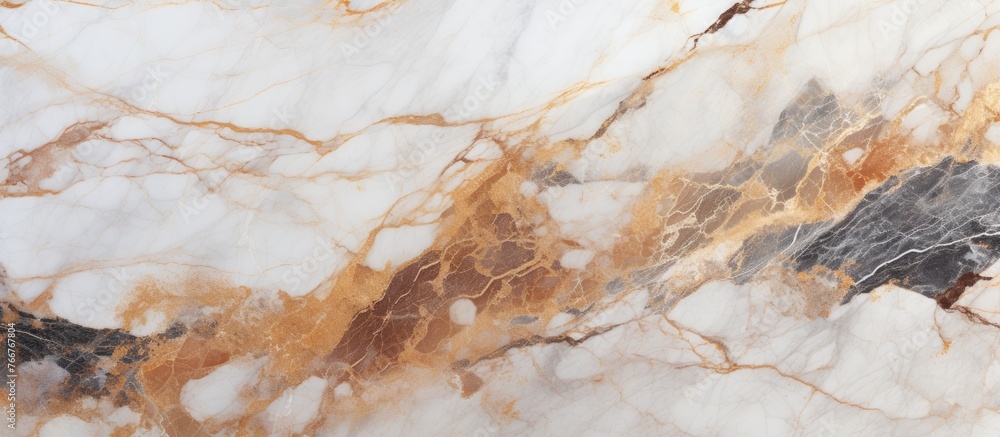 Poster a detailed marble surface displaying an intricate design in shades of brown and white, creating a un