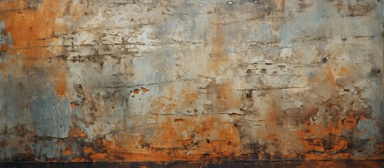 A detailed view of a weathered rusted wall contrasted against a sleek black floor