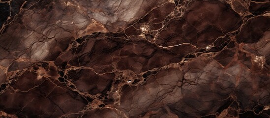 Capture the intricate details of a marble surface featuring a striking blend of brown and black hues in a close-up shot