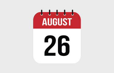 26 August Calendar. August Calendar Vector Illustration.