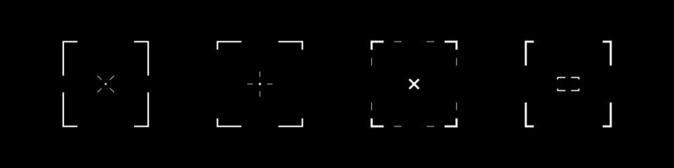 Cyberpunk style collection of elements. Square futuristic design targets, aims, sights, and crosshairs. A pack of aims. A vector pack of futuristic cyberpunk design elements
