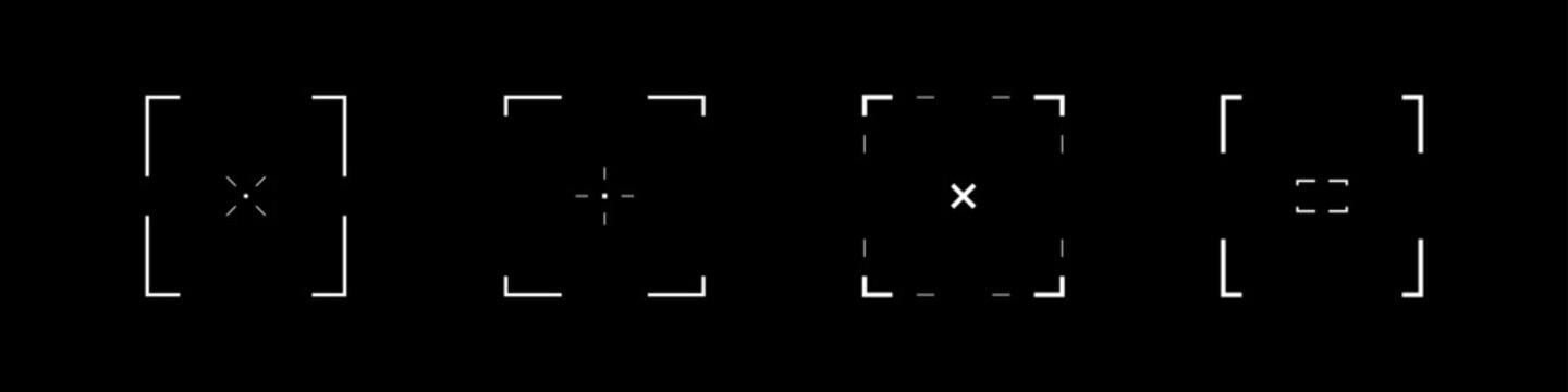 Cyberpunk style collection of elements. Square futuristic design targets, aims, sights, and crosshairs. A pack of aims. A vector pack of futuristic cyberpunk design elements
