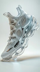 Cuttingedge 3D style sneakers, futuristic digital design, room for copy, trendy