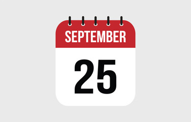25 September Calendar. September Calendar Vector Illustration.