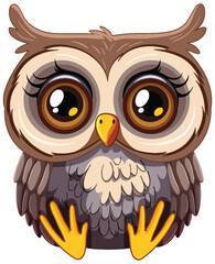 Cute, wide-eyed owl with vibrant colors
