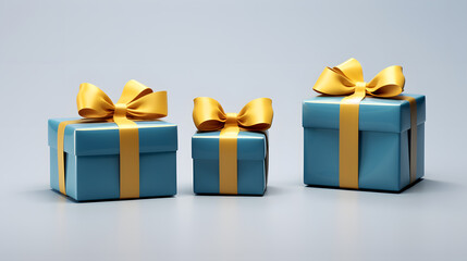 Obraz premium three gift colored boxes tied with a satin ribbon. holiday gift packaging