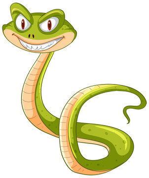 Colorful, smiling snake in a playful vector graphic