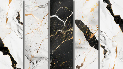 Elegant marble texture set. Vector background collection with black, white line pattern for cover, invitation template, wedding card, contemporary menu design,