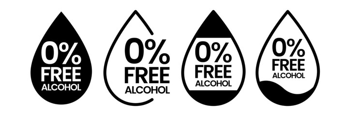 Alcohol free icons. No alcohol logo. Zero percent alcohol symbol. Vector illustration. - obrazy, fototapety, plakaty