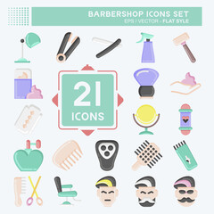Icon Set Barbershop. suitable for education symbol. flat style. simple design editable. design template vector. simple illustration