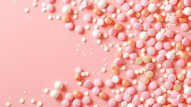Pink background filled with white and gold confetti