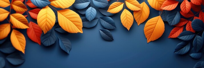 Bright orange and yellow leaves contrasting against a vivid blue background