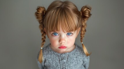 Fototapeta premium A little girl with blonde hair and blue eyes posing for a portrait