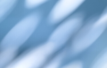 Naklejka premium Wall interior background, studio and backdrops show products. with leaf shadow from window color blue and white. background for text insertion and presentation of product 