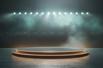 Cylindric podium on an arena world football stadium green field stadium - Powered by Adobe