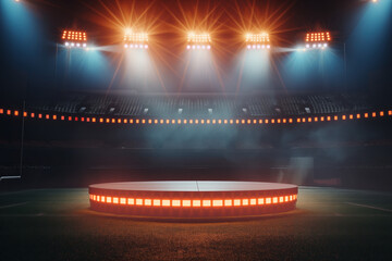 Cylindric podium on an arena world football stadium green field stadium