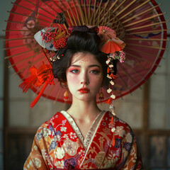 A young japanese woman in kimono.