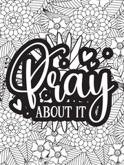 Christian Quotes Flower Coloring Page Beautiful black and white illustration for adult coloring book © MdRakibul