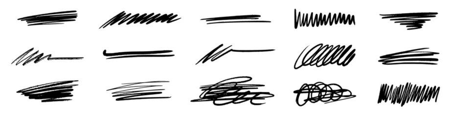 Fotobehang Line brush marker, pen, pencil stroke vector. Line brush marker scribble sketch underline. Hand drawn doodle pencil scratch mark. Scrawl texture underline effect. Vector illustration. © Polina Tomtosova