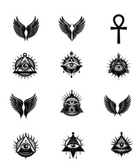 Fototapeta premium Mystic and celestial elements, angel wings, third eye