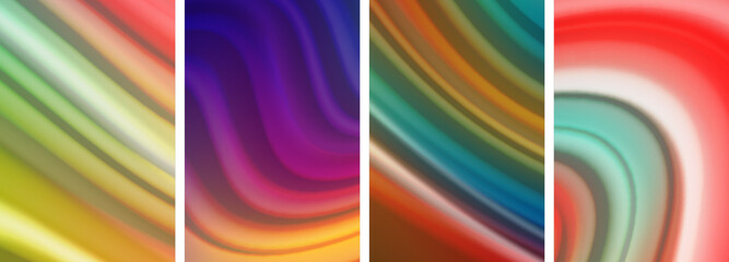 Naklejka premium Rainbow color liquid. Wave lines poster set for wallpaper, business card, cover, poster, banner, brochure, header, website