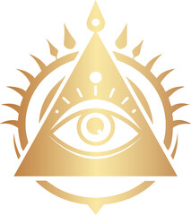 Golden third eye symbol, mystic and celestial eye