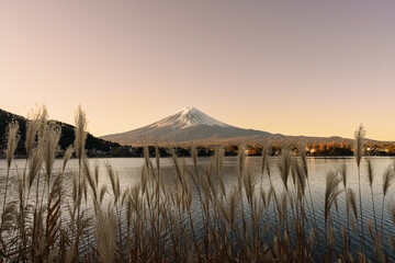 Mount Fuji at Lake Kawaguchi in the morning sunrise. Mt Fujisan in Fujikawaguchiko, Yamanashi,...