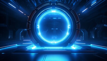 Blue hologram protal. Tech futuristic background. Modern concept background.