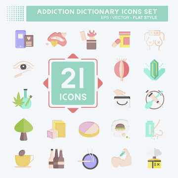 Icon Set Addiction Dictionary. related to Addiction symbol. flat style. simple design editable. simple illustration
